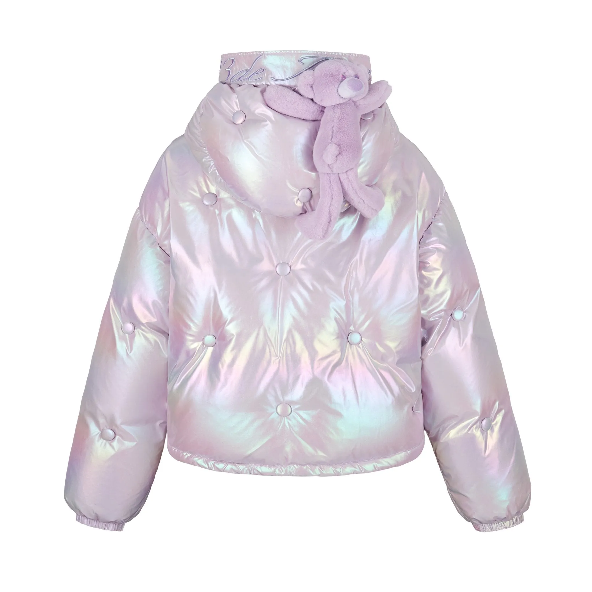 Bear Button Silky Down Jacket In Purple