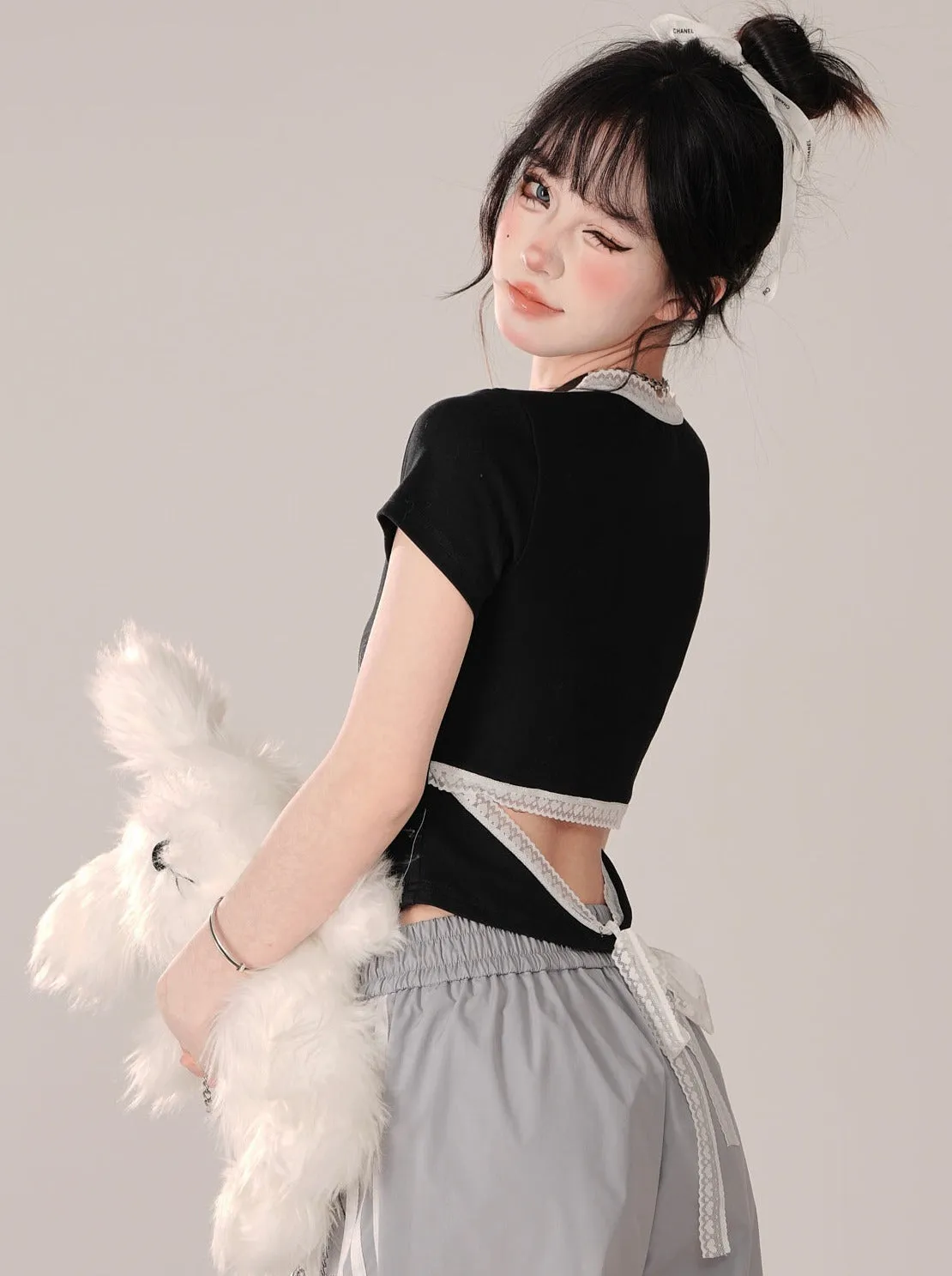 Black Little Short Angel Short Design Tops