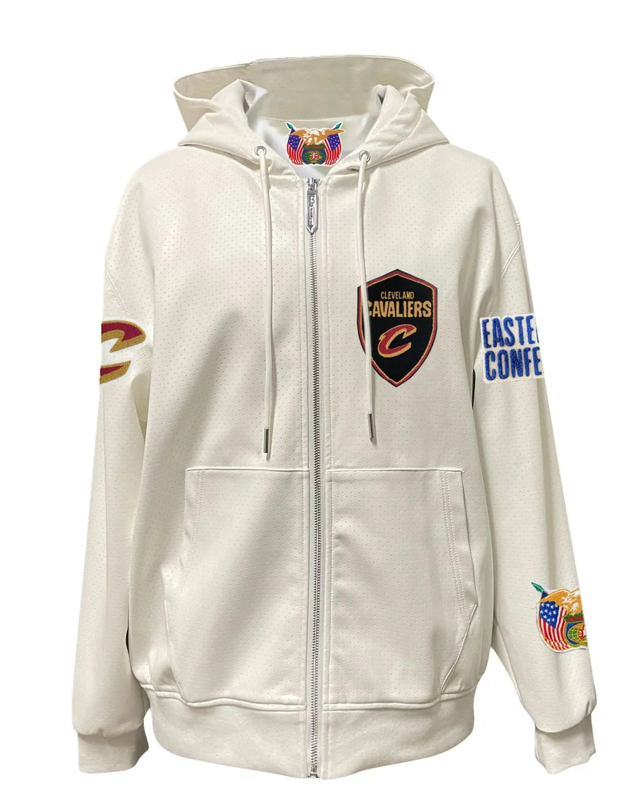 CLEVELAND CAVALIERS LIGHTWEIGHT VEGAN ZIP-UP HOODED JACKET WHITE