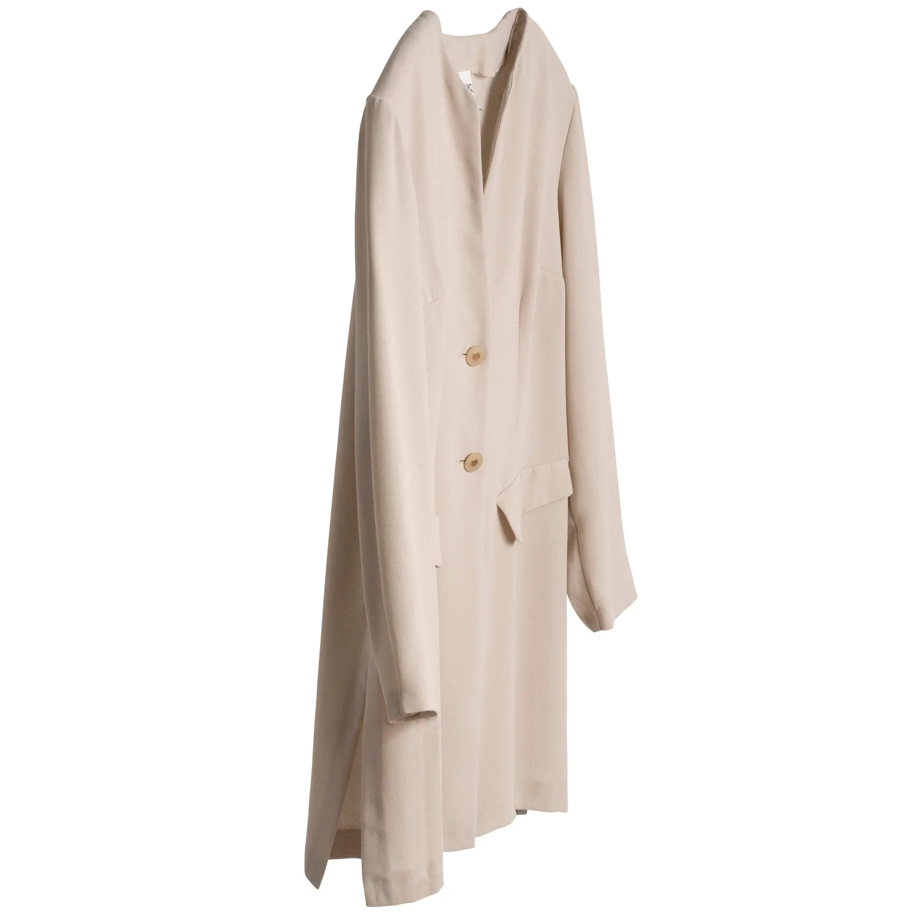 Crêpe Weave Collarless Armseye Swagger Coat