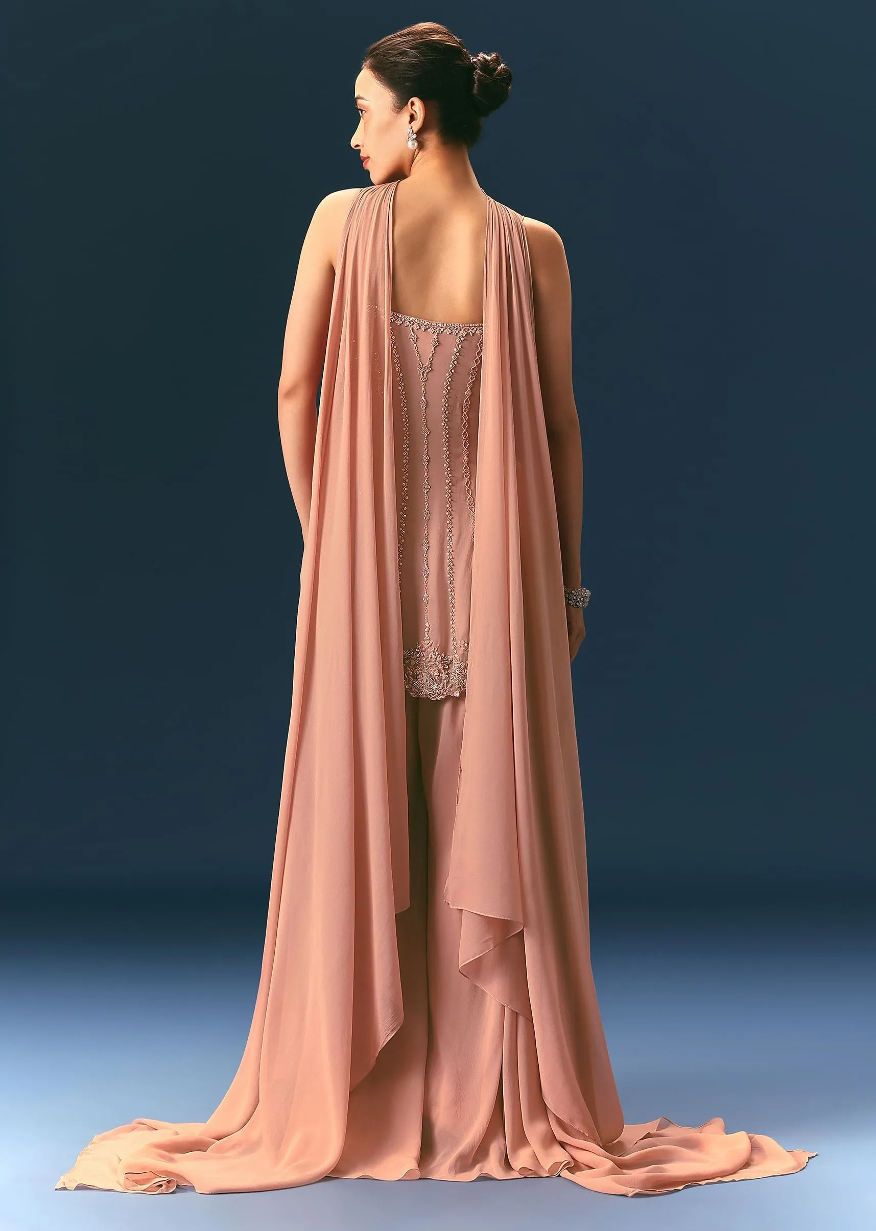 Dusty Pink Hand Embroidered Sharara Suit With Choker Dupatta