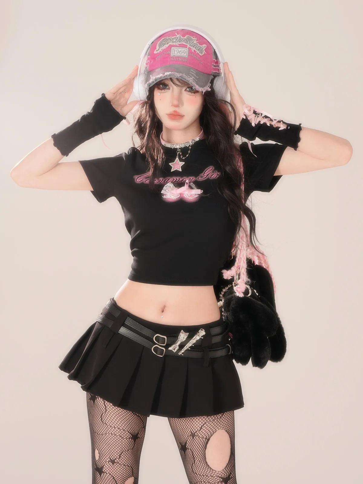 Flying Slimming Short Love Tops Black