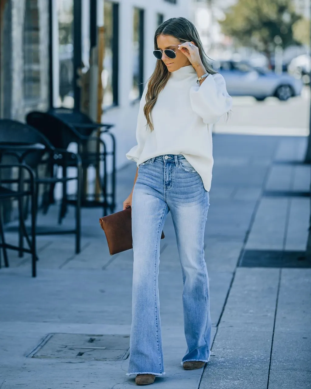 Fringed Stretch Flared Jeans Pant