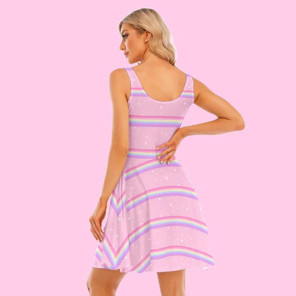 Kawaii Sparkle Cake Rainbow Beam Women's Skater Dress With Pockets