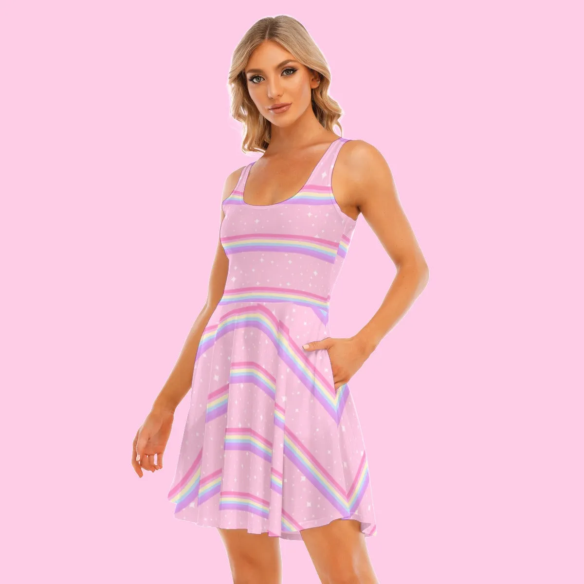 Kawaii Sparkle Cake Rainbow Beam Women's Skater Dress With Pockets