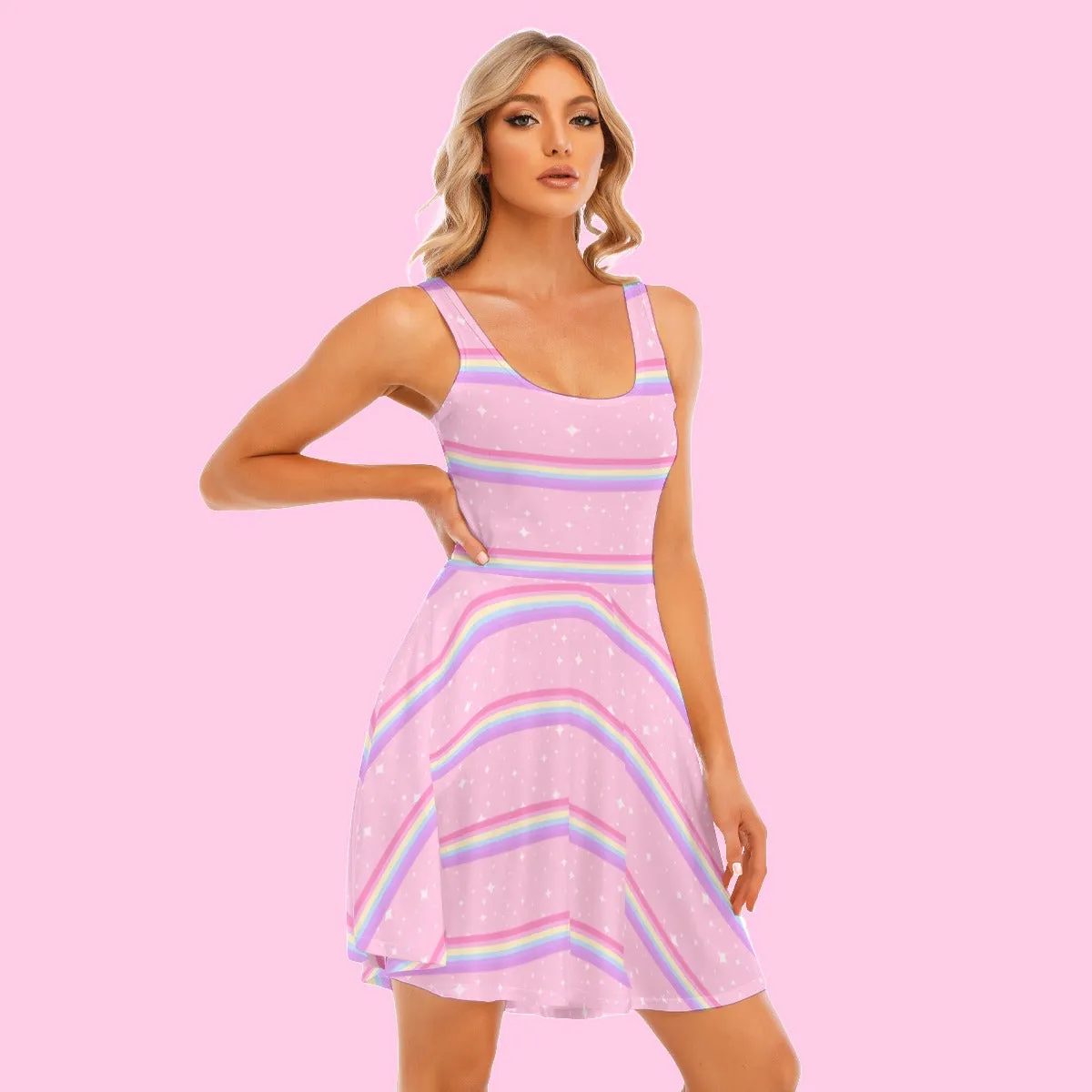 Kawaii Sparkle Cake Rainbow Beam Women's Skater Dress With Pockets