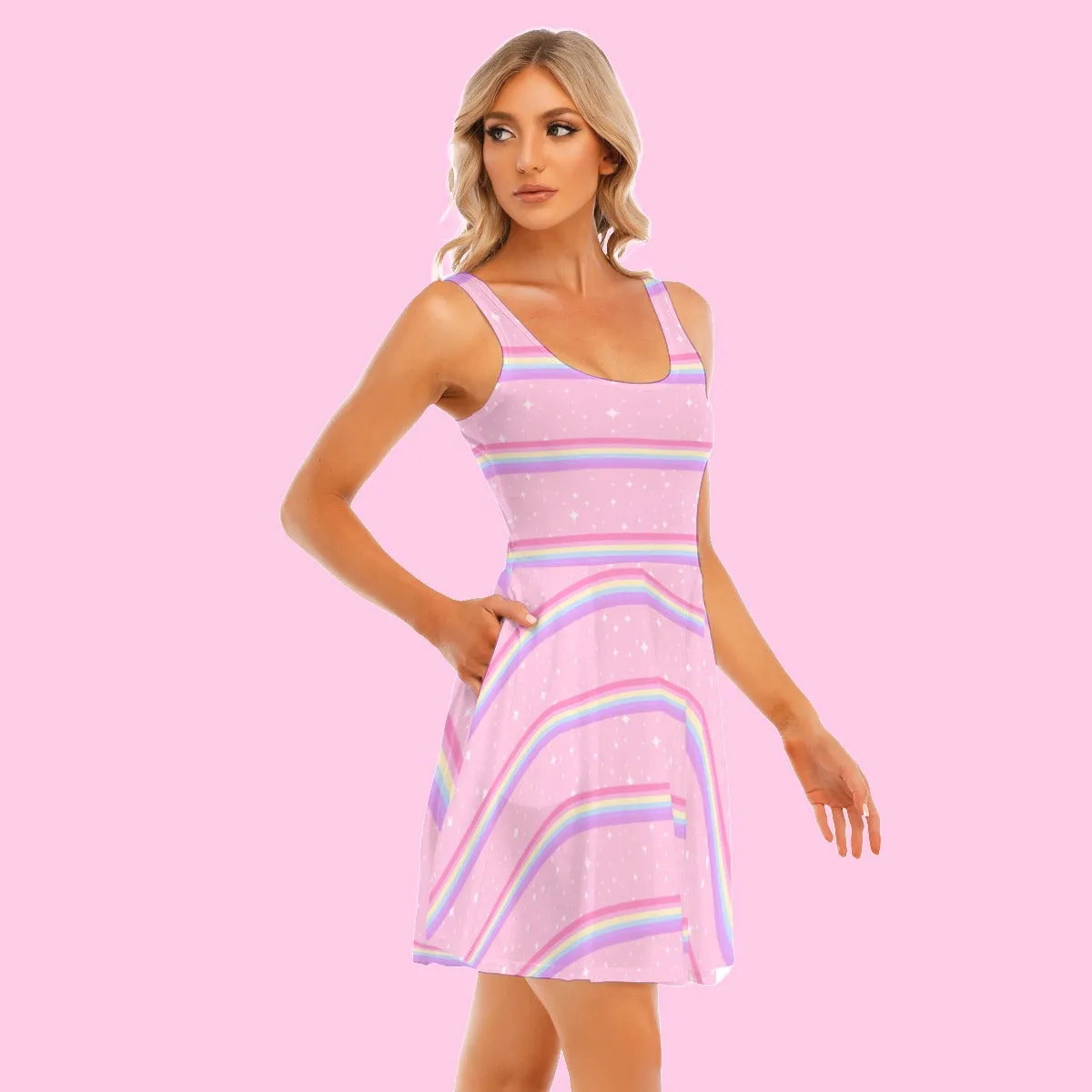 Kawaii Sparkle Cake Rainbow Beam Women's Skater Dress With Pockets