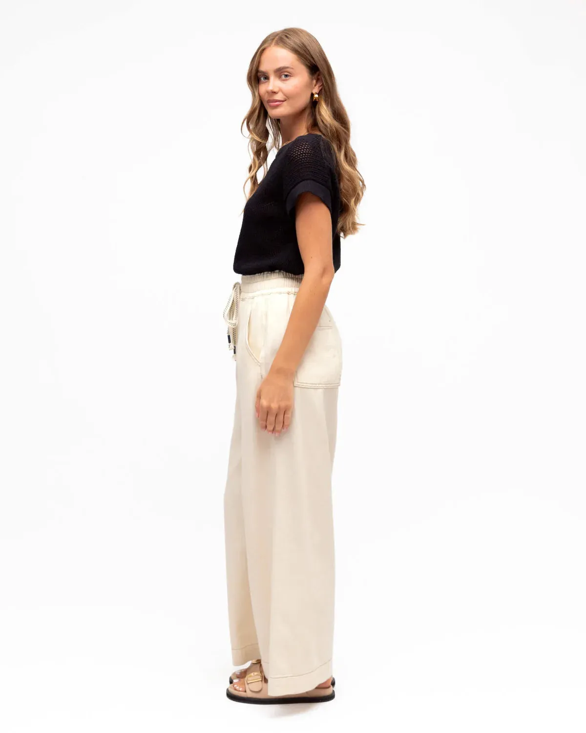 Label of Love-Mid wash wide leg jeans cream