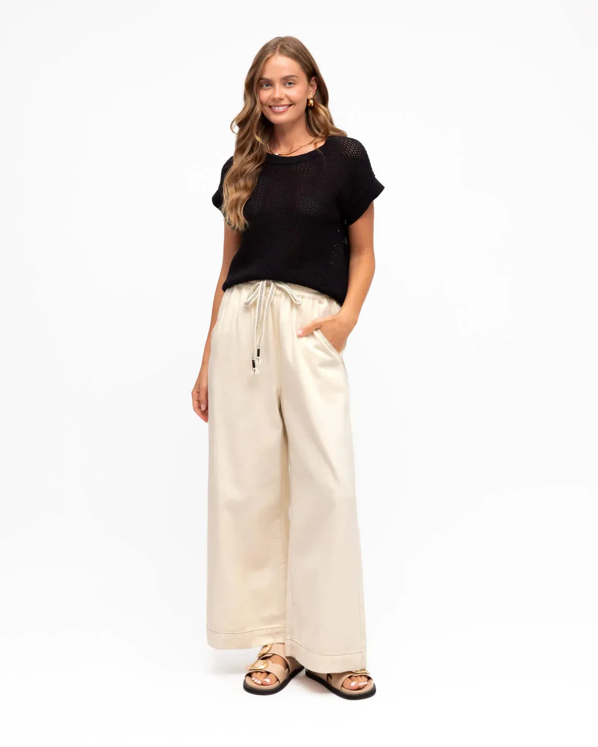 Label of Love-Mid wash wide leg jeans cream