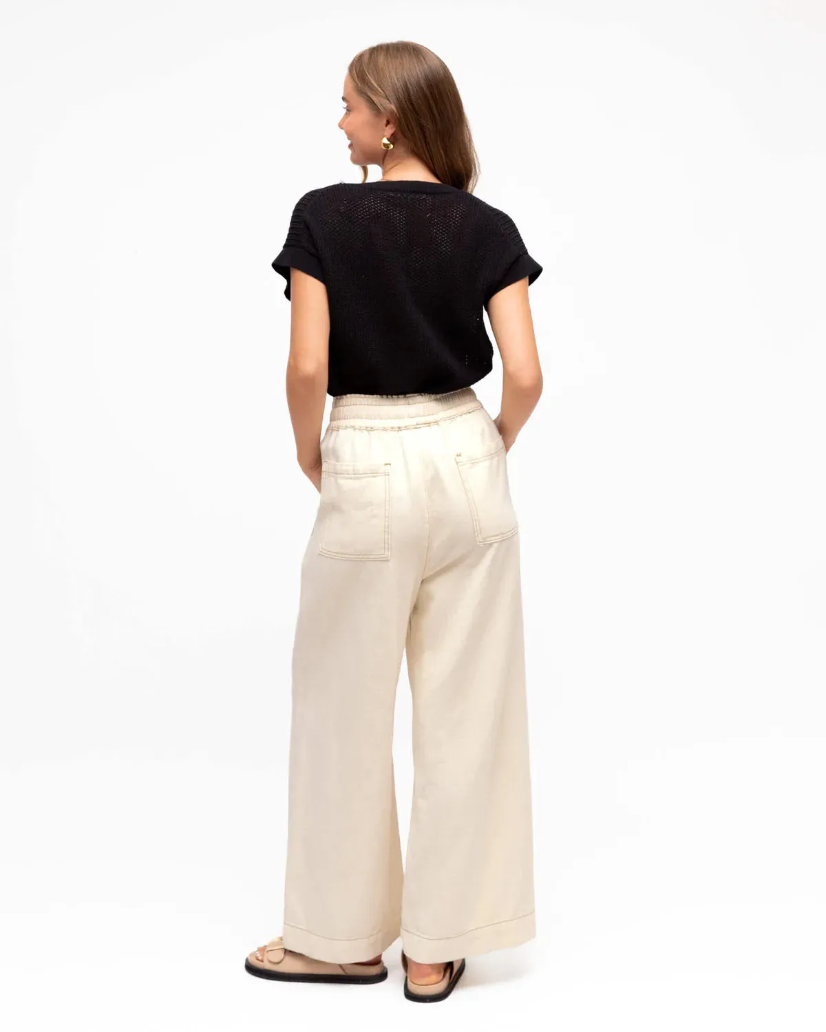 Label of Love-Mid wash wide leg jeans cream