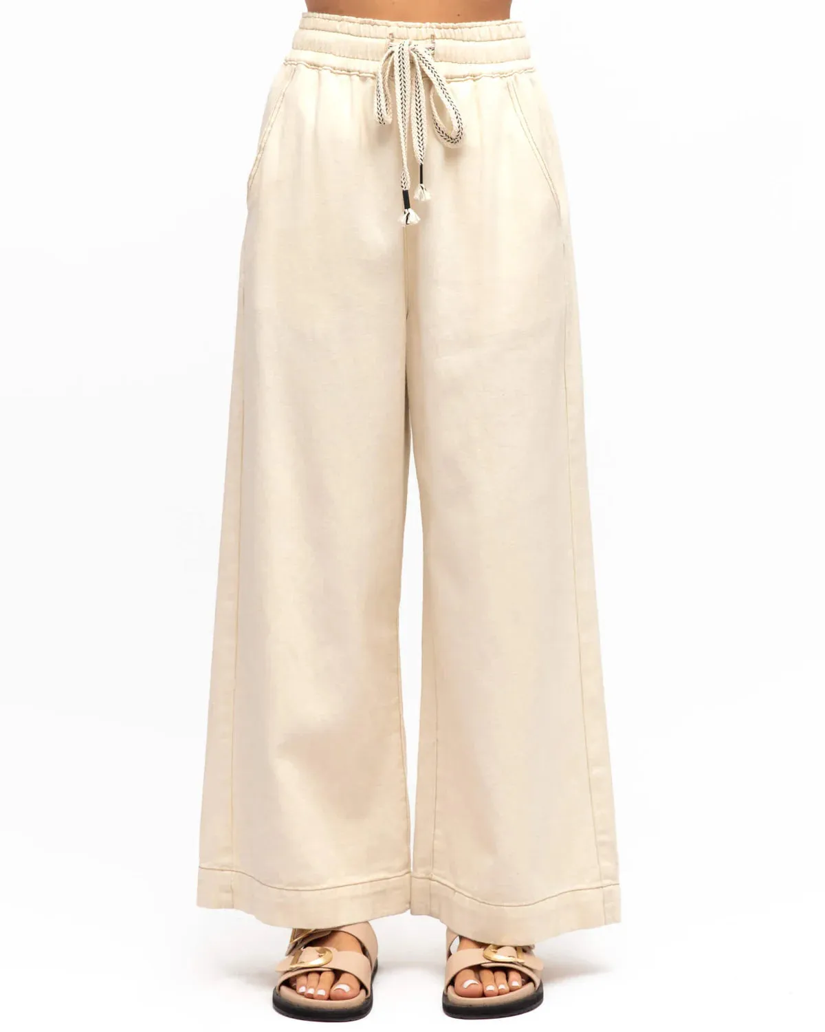 Label of Love-Mid wash wide leg jeans cream