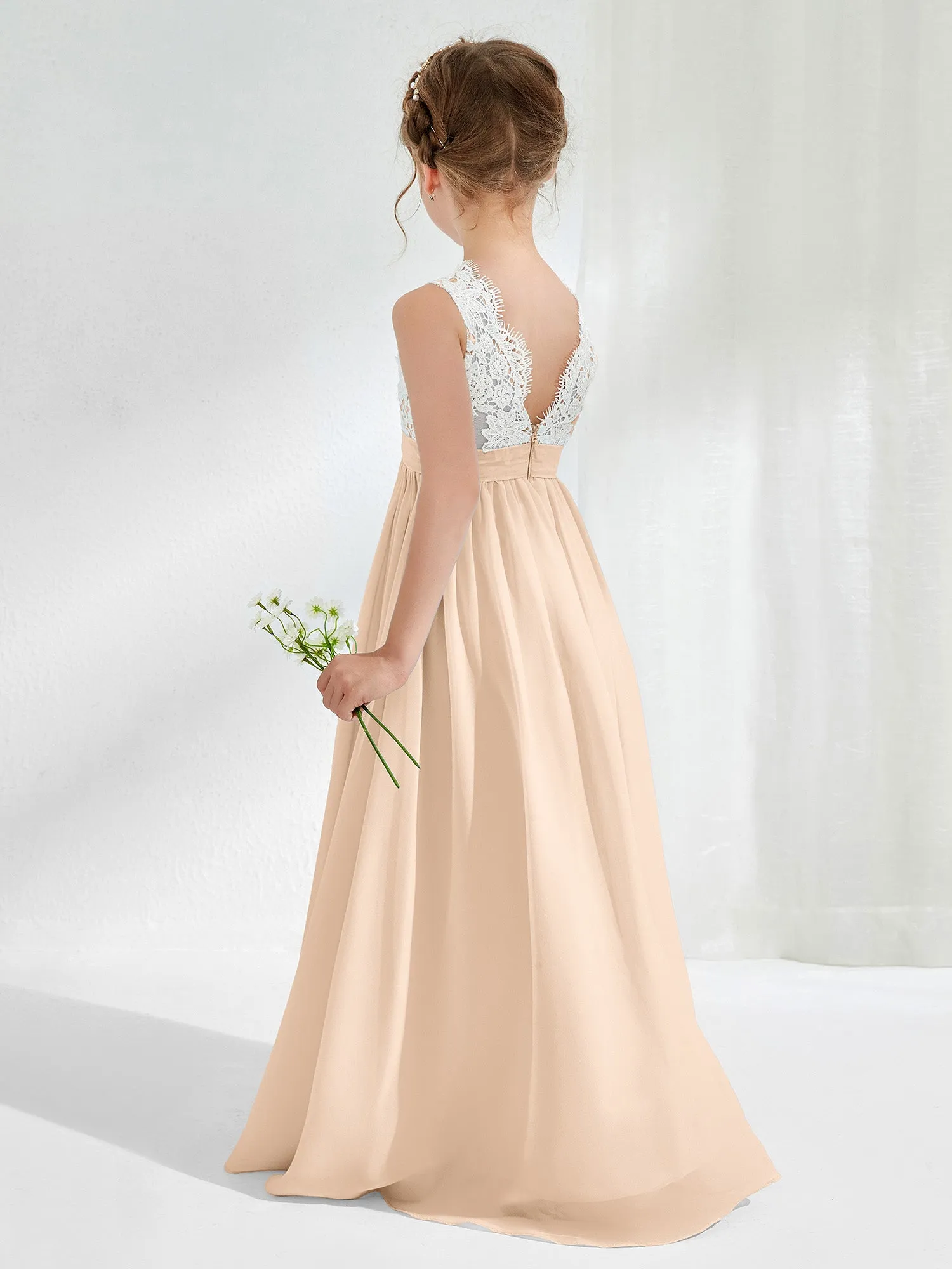 Lace Top Junior Bridesmaid Dresses Peach
