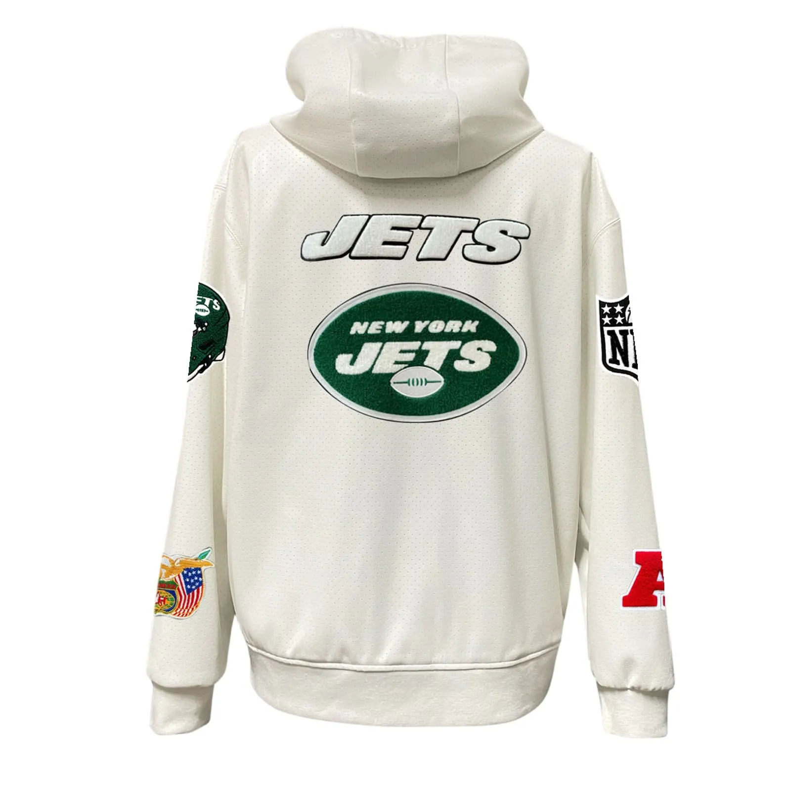 NEW YORK JETS LIGHTWEIGHT VEGAN ZIP-UP HOODED JACKET WHITE