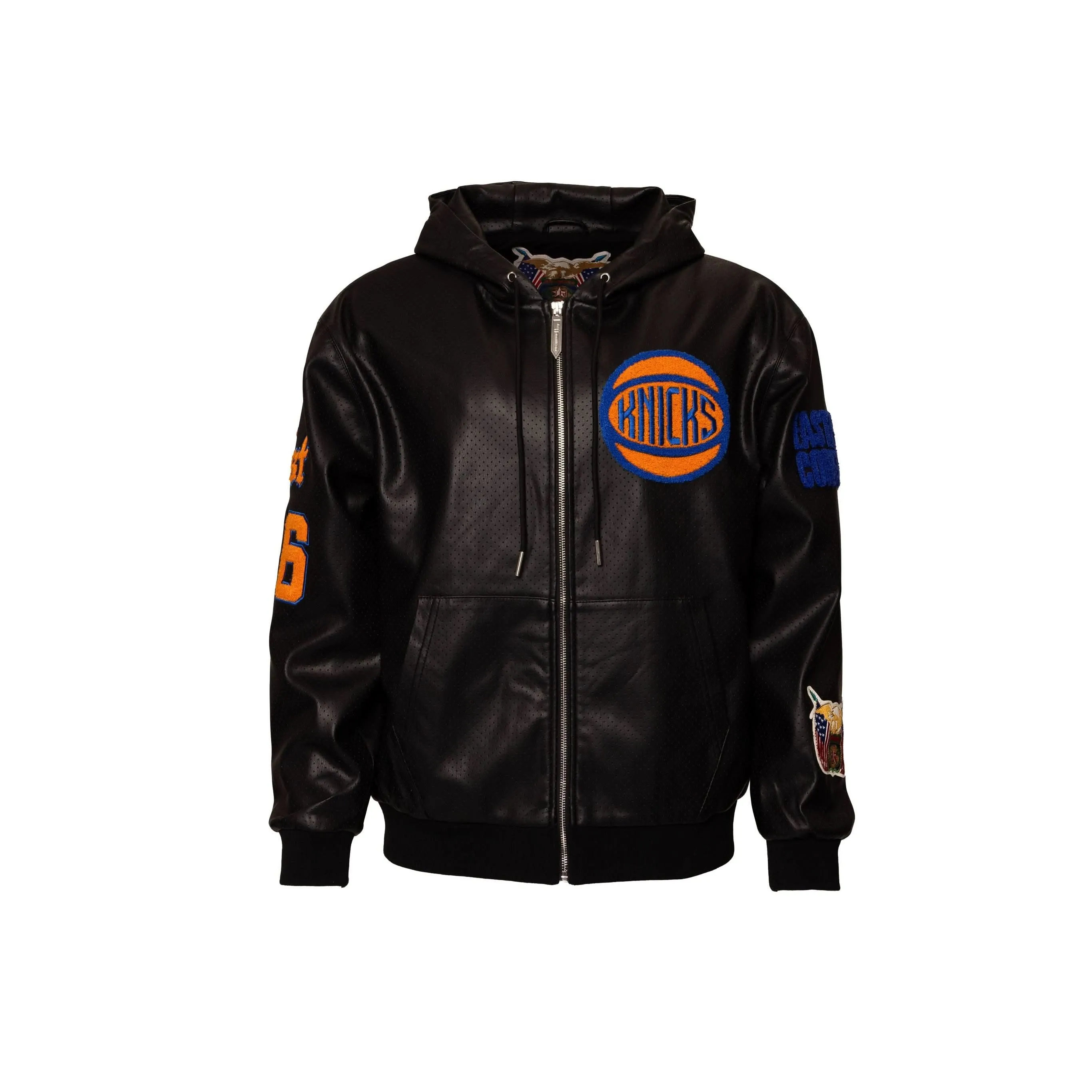 NEW YORK KNICKS 1946 LIGHTWEIGHT VEGAN ZIP-UP HOODED JACKET Black