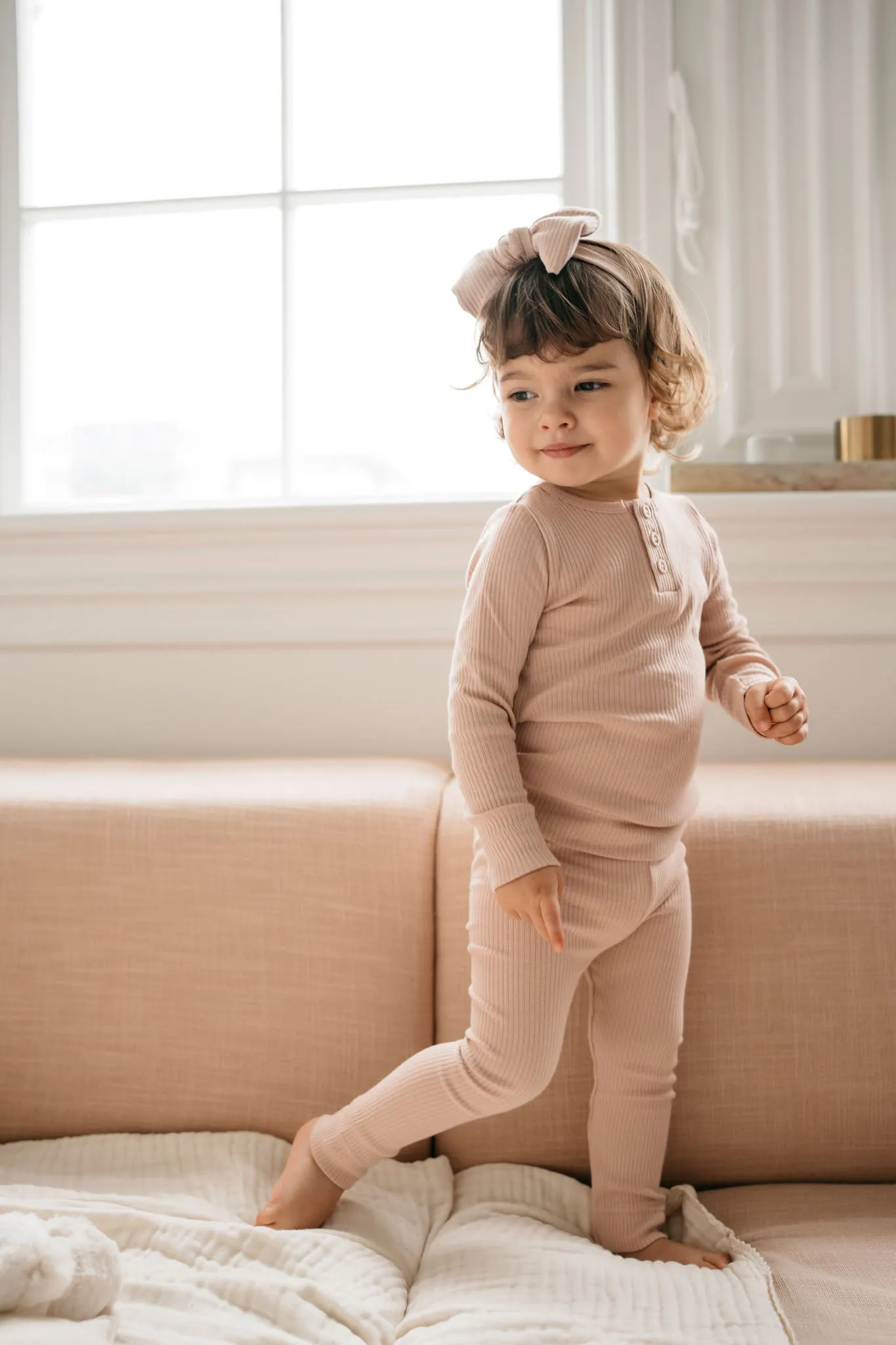 Organic Cotton Modal Long Sleeve Henley - Dusky Rose E2
