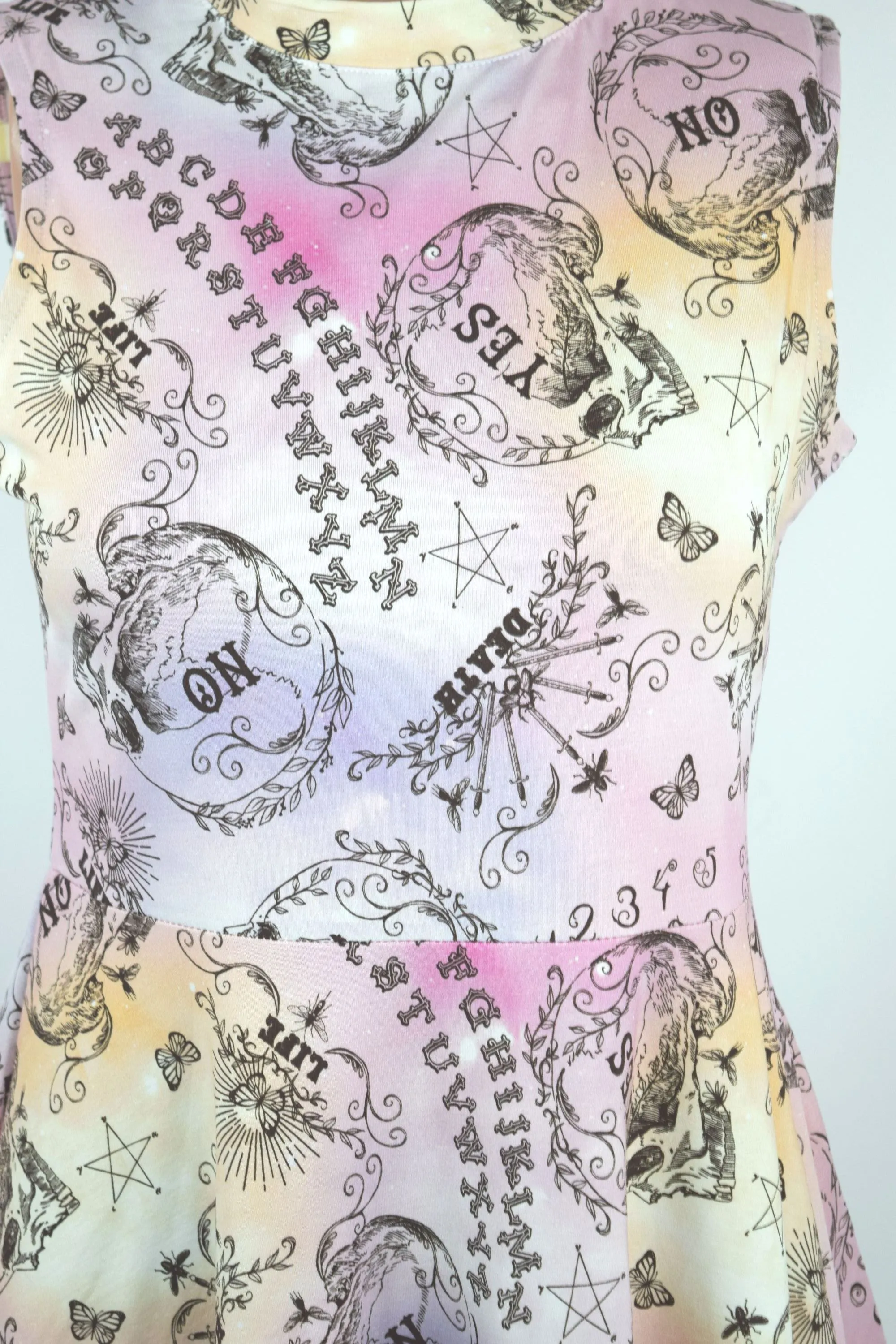 Pastel Goth Ouija Board Mock Neck Sleeveless Skater Mini Dress - Aether Dress