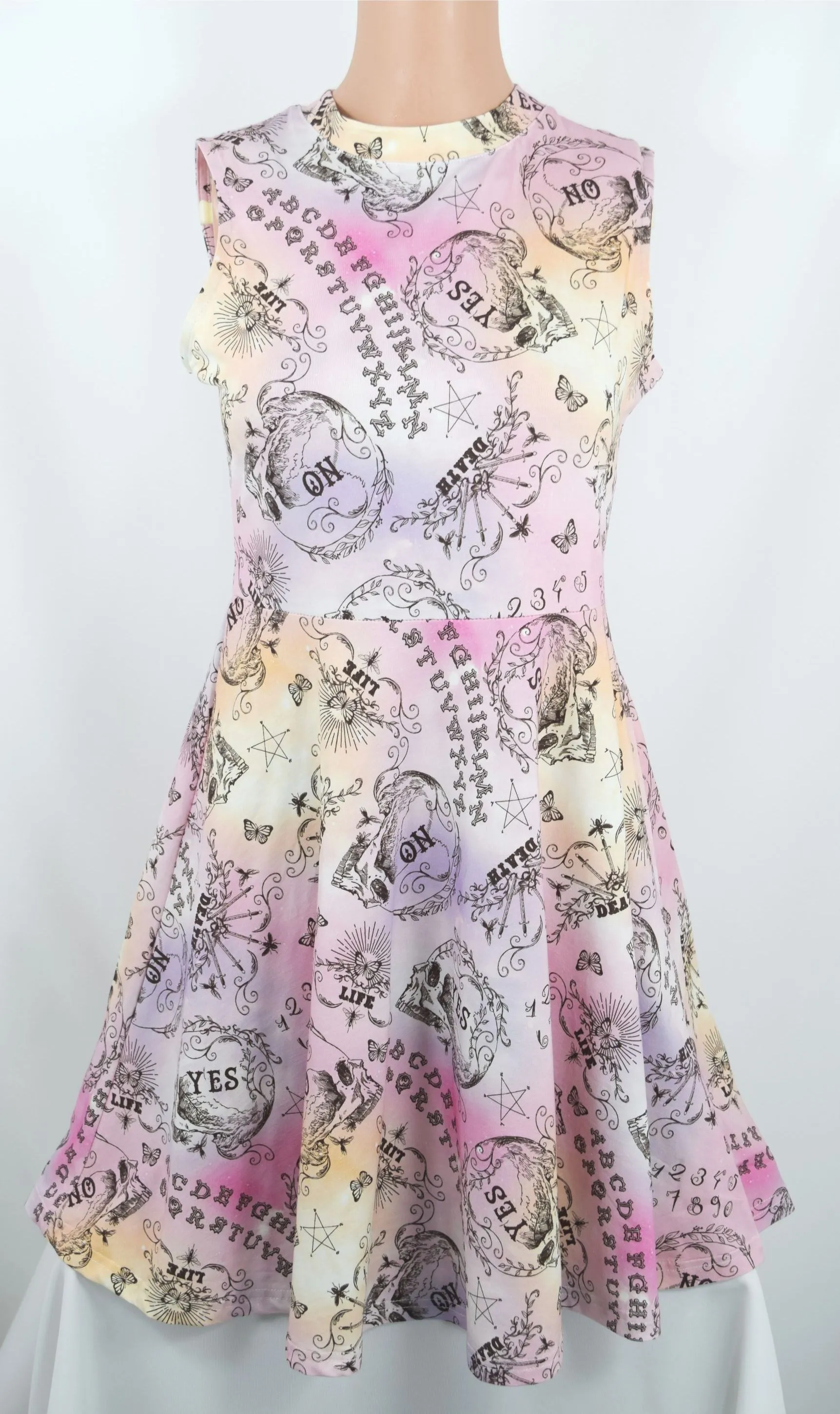Pastel Goth Ouija Board Mock Neck Sleeveless Skater Mini Dress - Aether Dress
