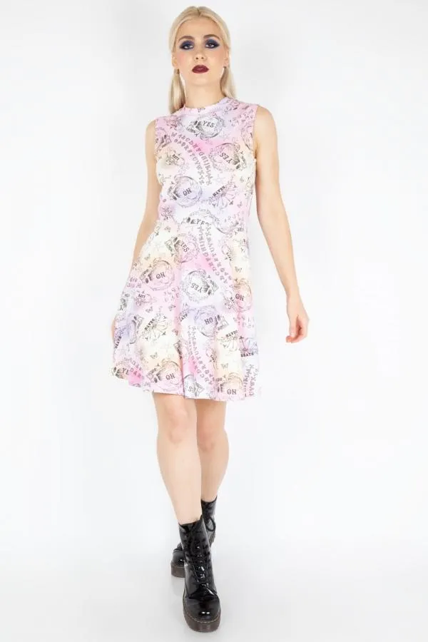 Pastel Goth Ouija Board Mock Neck Sleeveless Skater Mini Dress - Aether Dress