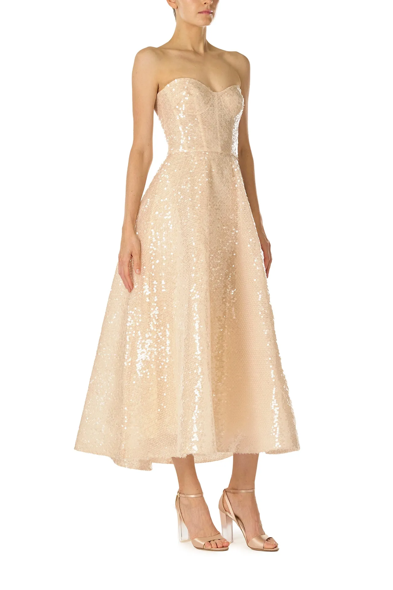 Sequin Tulle Tea Length Dress