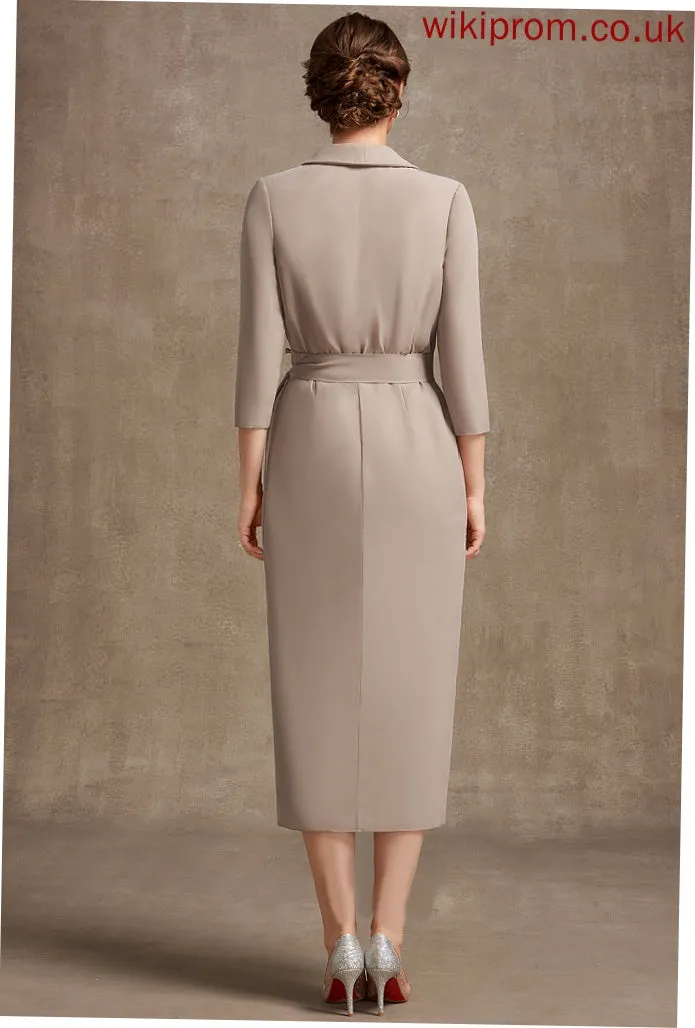 the V-neck Bride Sheath/Column Mother of the Bride Dresses With Mother Chiffon Bow(s) Brenda Dress of Tea-Length