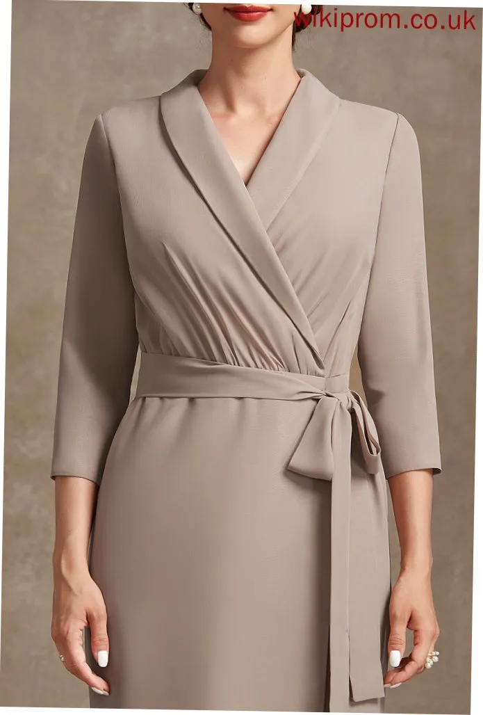 the V-neck Bride Sheath/Column Mother of the Bride Dresses With Mother Chiffon Bow(s) Brenda Dress of Tea-Length