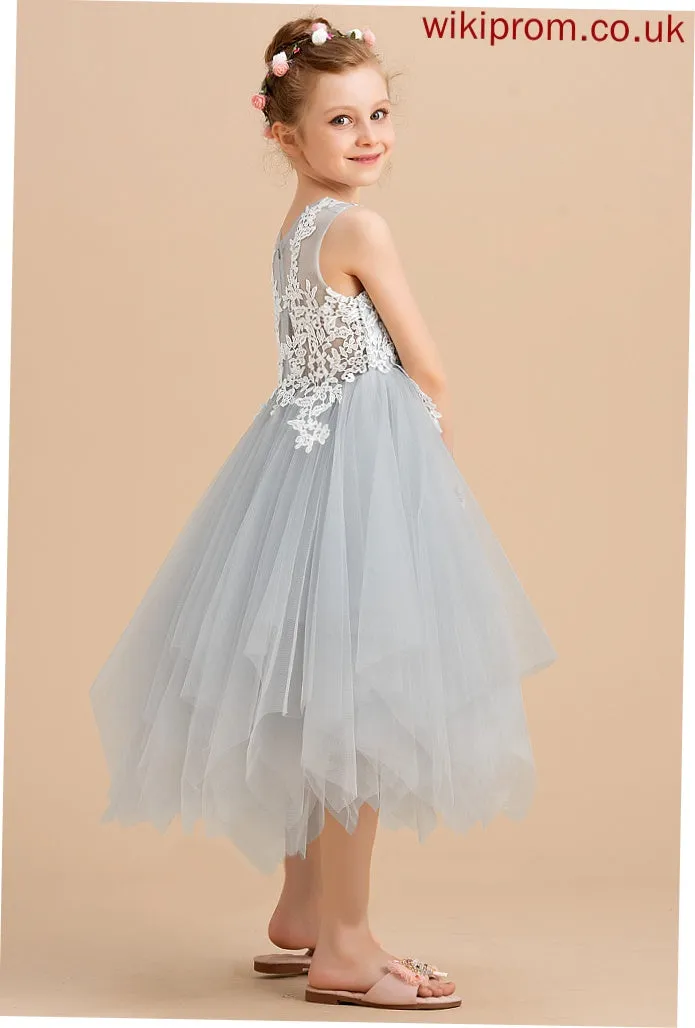 Tulle/Lace A-Line Neck Girl Sleeveless Flower Girl Dresses Flower Tea-length Lila - Dress Scoop
